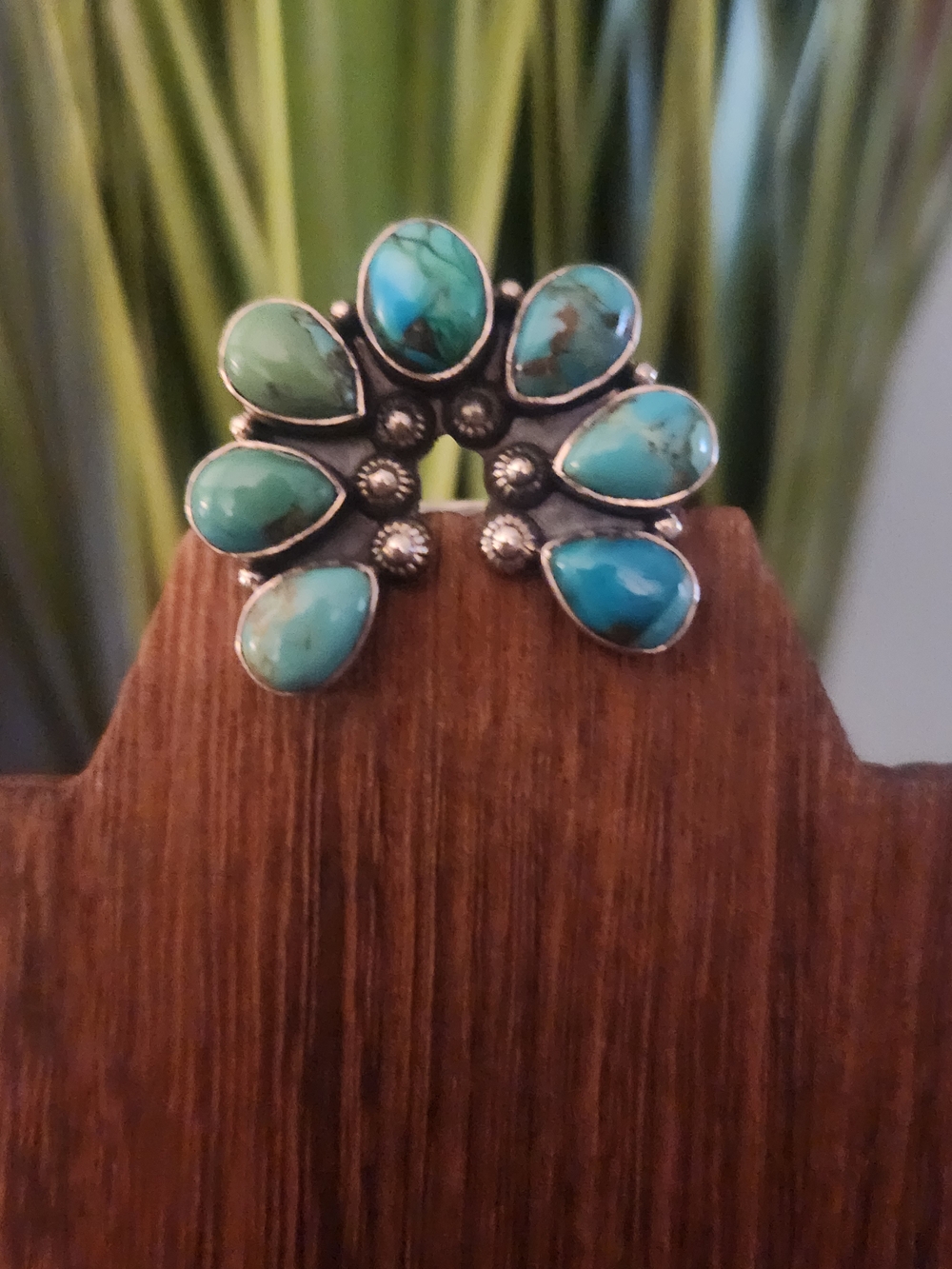 Kingman Turquoise Cluster Statement Ring Sterling Silver Adjustible